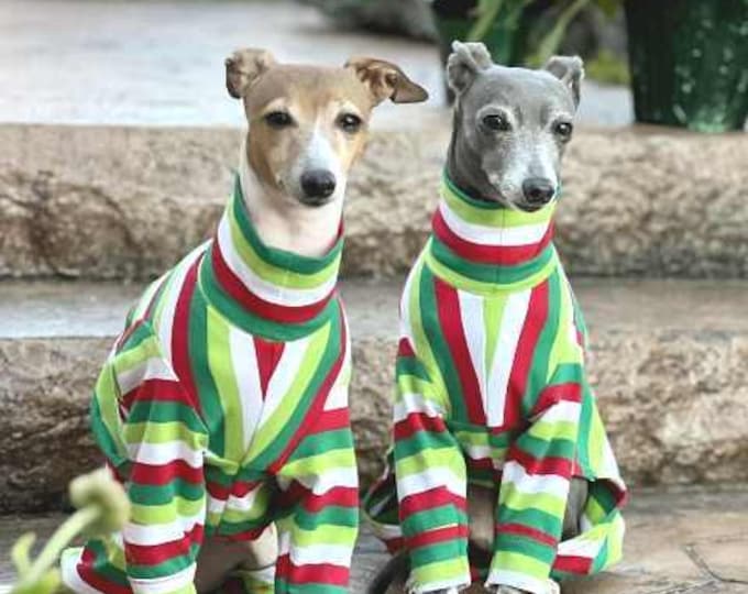 Italian Greyhound Clothing - Christmas Stripes Pajama For Dog - Dog Pajama - Small Dog Clothes - Onesie For Dog - Pet Clothing