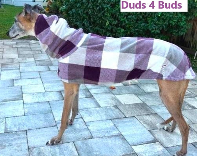 Greyhound Coat - Winter Coat for Greyhound  - Plum/Gray/White Plaid - Greyhound