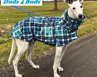 Winter Coat for Greyhound - Greyhound Coat - Luxe Fleece Coat for Dog - Blue Tartan Plaid - Dog Jacket - Greyhound Sizes