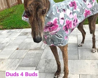 Winter Coat for Greyhound - Luxe Fleece Coat for Dog - Raspberry Floral - Big Dog Coat. Pet Clothing - Dog Jacket - Greyhound Sizes