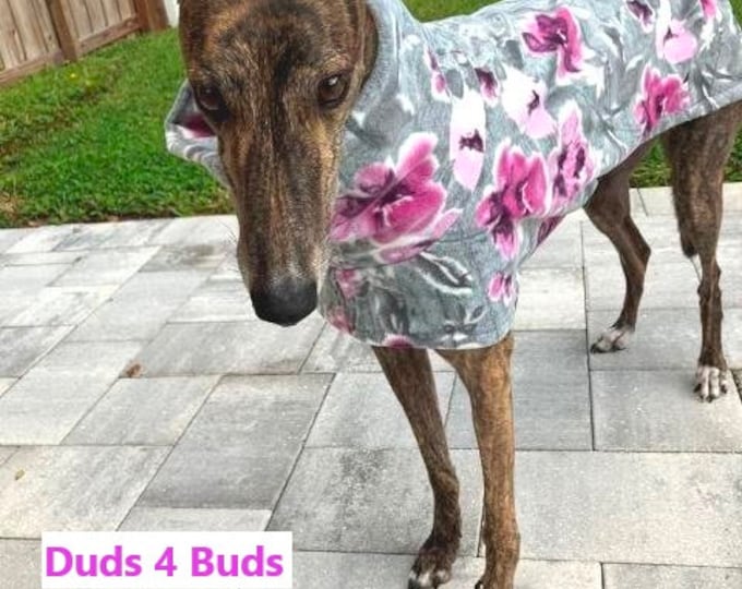 Winter Coat for Greyhound - Luxe Fleece Coat for Dog - Raspberry Floral - Big Dog Coat. Pet Clothing - Dog Jacket - Greyhound Sizes