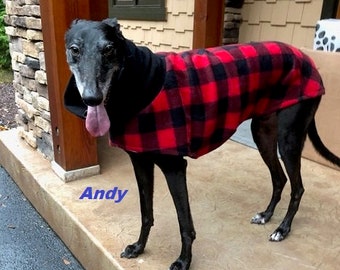 Greyhound Coat - Plaid Dog Coat - Dog Jacket - Greyhound Clothing - Lumberjack Plaid - Pet Clothing - Fleece Coat For Greyhound