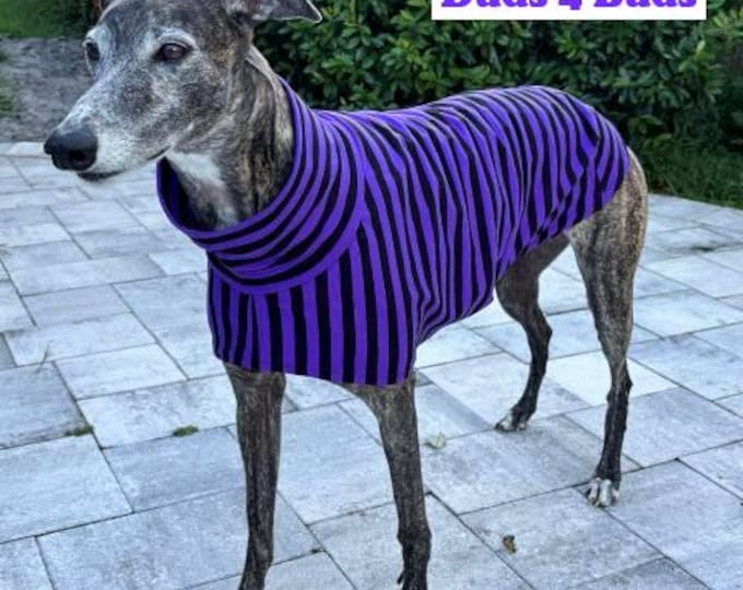 Greyhound Clothing - Pet Halloween - Greyhound Halloween - Purple Stripe Tee - Greyhound Size