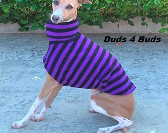 Italian Greyhound Clothing - Pet Halloween - Italy Greyhound - Iggy Clothing - Purple and Black Stripes Tee - Italian Greyhound Size