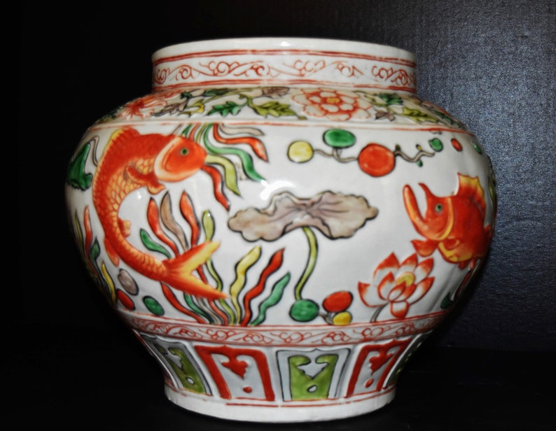 Chinese Late Yuan Dy Large Porcelain Pot Fine Painted Wucai on Etsy