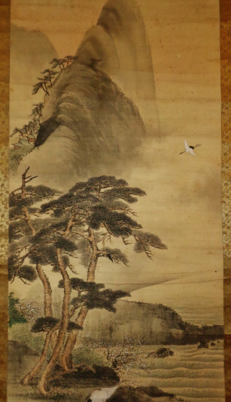 Antique Japanese Landscape Ink Silk Painting Scroll Fine Etsy Famous mochi bharat embroideryjain cosmology shrine chaklafrom kutch