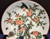 Chinese Qing Dy. late 1600s Kangxi period Wucai porcelain plate 康熙五彩杏林春燕盘 top glazed enamel Apricot flower and swellow,