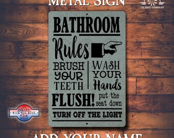 Bathroom rules metal sign Restroom decor Bathroom wall decor Metal bathroom sign sheshed mancave bar bathroom Wash hands metal sign gift