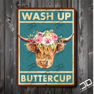 Funny Metal Restroom Sign: Highland Cow Bathroom Decor