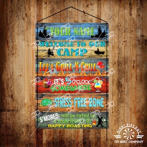 Personalized Camping Metal Sign: Happy Camper Campground Decor