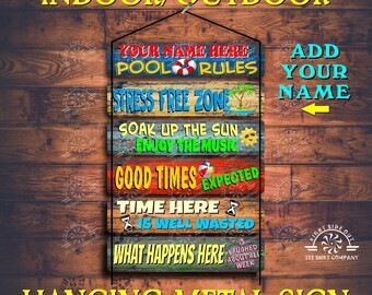 Hanging 6 panel metal Swimming pool rules sign Swimming pool funny sign Personalized name outdoor pool sign metal swimming pool stock tank