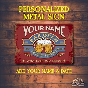 Personalized Metal Family Bar Sign: Indoor/Outdoor Tavern Decor
