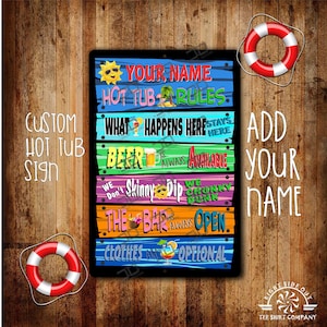 Custom Hot Tub Rules Metal Sign: Backyard Bar Decor Gift