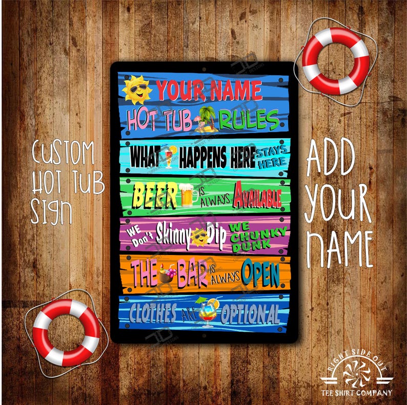 Custom Hot Tub Sign With Your Name Metal Outdoor Hot Tub Funny Sign