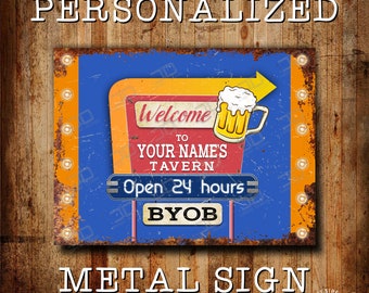 Personalisiertes Namensschild | Custom Bier Wirtshaus Blech Schild | Vintage Mann Höhle Zeichen | Bar Wirts Geschenke | Festzelt gedruckt