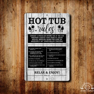 Hot Tub Rules Metal Sign: Indoor/Outdoor Spa Decor
