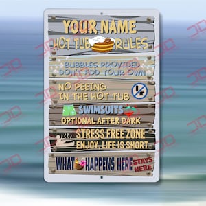 Personalized Hot Tub Rules Metal Sign - Pool Decor