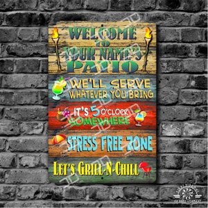 Patio metal signs with your name. Deck patio gifts Home yard signs, deck, patio and porch Home warming gifts Outdoor signs Grill Gifts