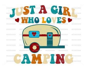 Disco Camping Girl PNG: Retro Camper Design (Digital Download)