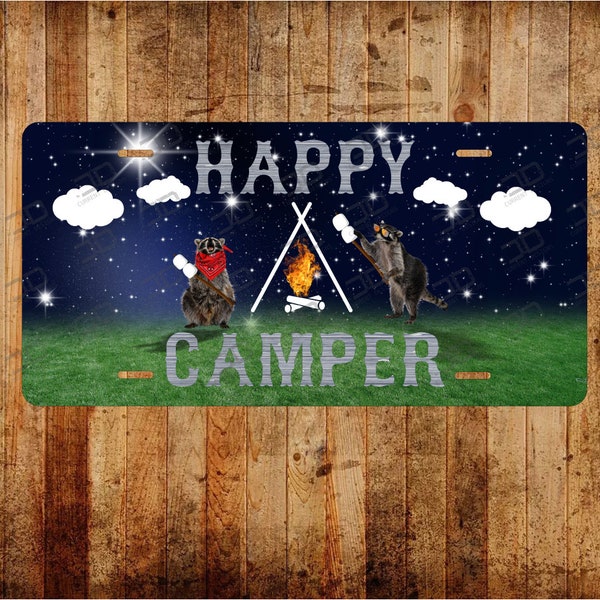 Happy Camper metal License Plate, funny camping signs, man cave gift for dad, camping gift ( Ships Free )