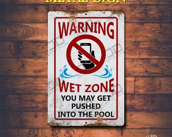 Funny pool sign No cell phone metal pool sign | Wet Zone swimming pool sign | outdoor aluminum Signs Outdoor swimming pool signs Pool gift