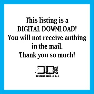 Puede incluir: Un fondo blanco con texto negro que dice "This listing is a DIGITAL DOWNLOAD! You will not receive anything in the mail. Thank you so much!" Un logotipo en blanco y negro con el texto "CURRENT DESIGNS 360" est&aacute; en la parte inferior de la imagen.