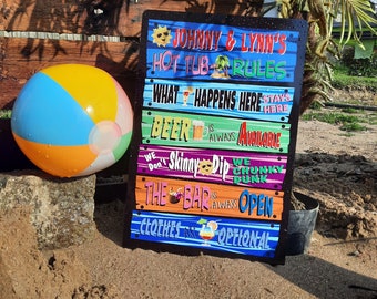 Letrero metálico personalizado con las reglas para el jacuzzi: decoración personalizada para el jardín.