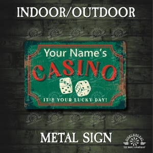 Metalen casinobord Jouw naam op maat gepersonaliseerd Metalen speelkamer Bord mangrot Casino muurkunst Thuisbar cadeau gamingbord Garagebar cadeau vader