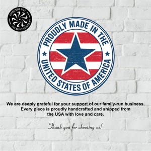 May include: A circular graphic with the text "Proudly Made in the United States of America" surrounds a blue star and red stripes. The image also includes the text "Right Side Out Tee Shirt Company" in a black circular logo and a thank you message.