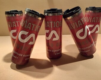 Comair turbo oil stainless insulated tumbler | high quality printed 14oz skinny tumbler | oil can tumbler | Aviation gifts