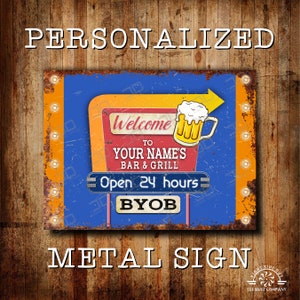 Custom Personalized Name Bar Sign | Custom beer tavern metal sign | Vintage man cave signs | Bar Tavern Gifts | Marquee printed