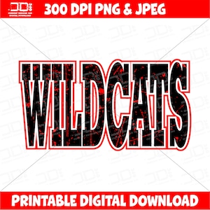 Wildcats Red PNG: Sports Sublimation Design (Digital Download)