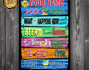 Pool Rules metal signs with your name | Custom swimming signs for outdoors | Poolside decor | pool party | pool gifts | Outdoor signs