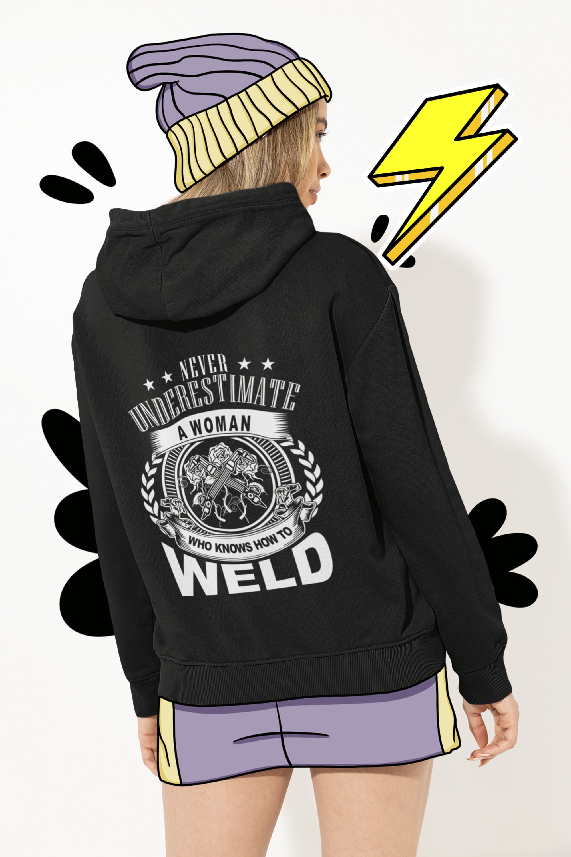 Woman welder hooded Never Under estimate a Woman Welder hoodie gift for her. Printed on the back of hooded sweatshirt. Welding gift welder