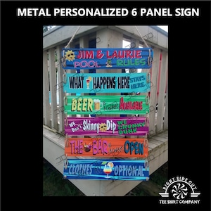 Swimming pool rules hanging metal sign Swimming pool funny sign custom name quotes metal hanging sign Metal hanging pool sign Add your name