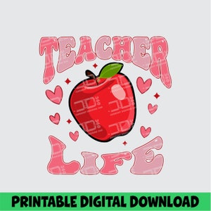 Teacher Life Apple PNG: 新学期シャツのデザイン（デジタルダウンロード）