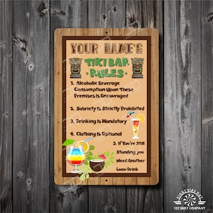 Personalized Tiki Bar Rules Metal Sign - Luau Party Decor