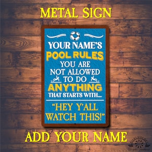 Personalized Funny Pool Rules Metal Sign: Outdoor Decor