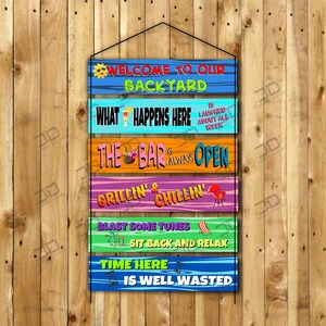 Backyard Metal Sign: Tiki Bar, Luau Party Decor, UV Coated Aluminum