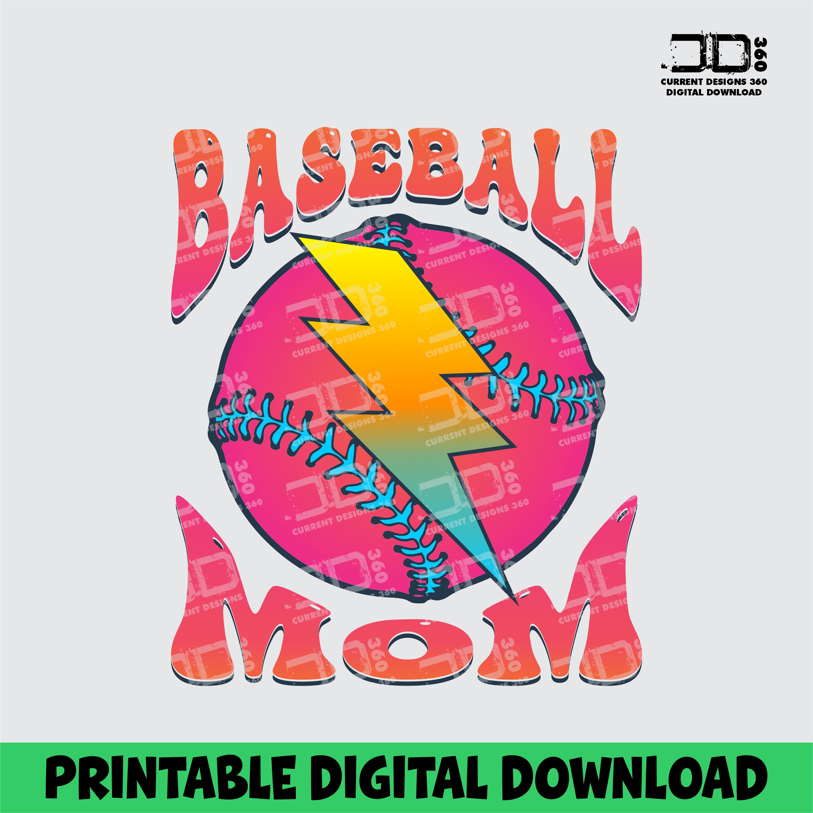 Baseball Mom Disco Lightning Design: Sports PNG (digital Download
