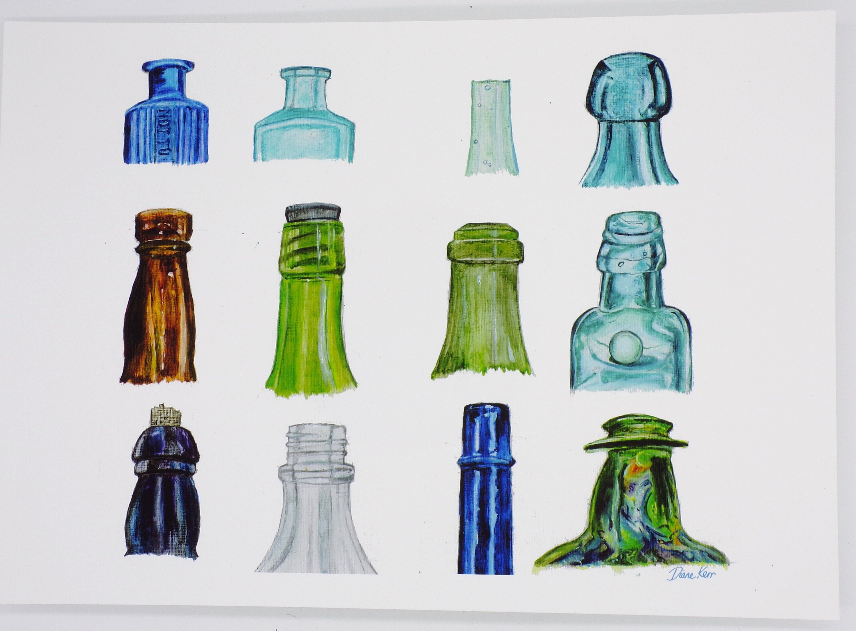 Vintage Bottle Necks Unframed Print A4 or A3. Printed from my Etsy