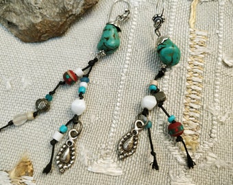 Krullen boho echte turquoise charmes kuchi Tibetaanse parels zilver metaal katoen rustieke gespen tribal etnische krullen