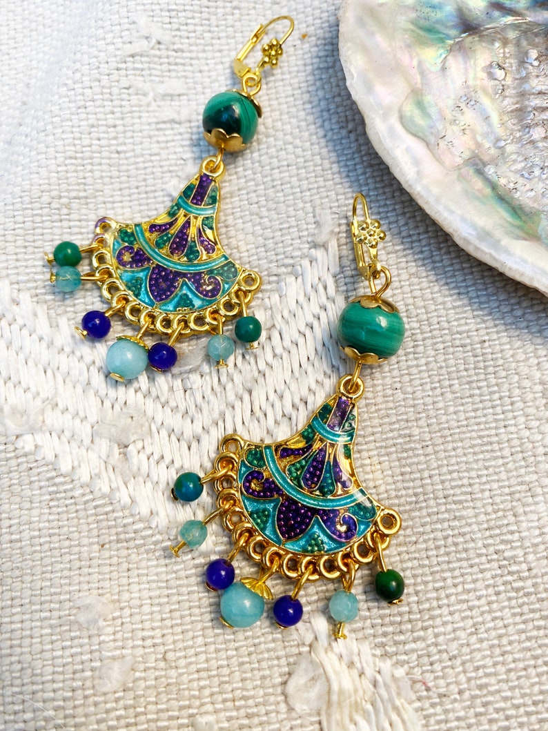 Boucles D'oreilles Orientales Bollywood Dorées - Style Sari Hippie - Fait Main En Inde