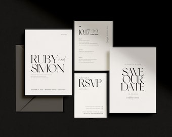 Minimalist Wedding Invitation Template: Modern Save The Date Bundle