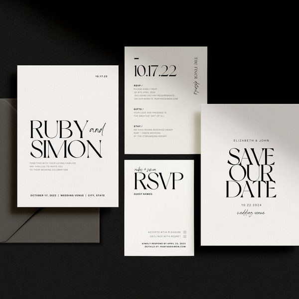 Minimalist Wedding Invitation Template, Wedding Invitation + Save The Date Bundle, Modern Wedding Invitation + Save The Date Template