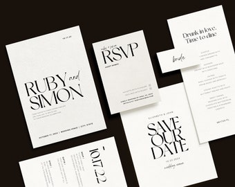 Minimalist Wedding Invitation Bundle: Modern Canva Templates (Digital Download)