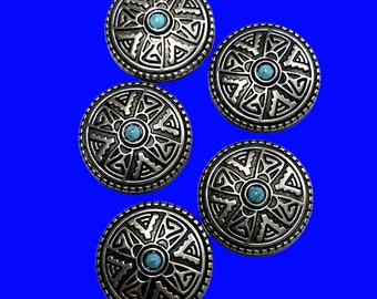 Turquoise Aztec Cross Conchos (Set of 5), Southwestern Style