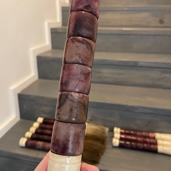 Calligraphy Brush featuring purple stones and ox bone handles - approximately 15" to 16" in length