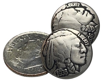 6 pieces 1936 Indian Head Nickel Button 5/8&quot; with Single Loop Five Cents Replica