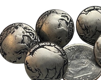 6pcs Buffalo Nickel Sewing Button 5/8" with Single Loop Five Cent